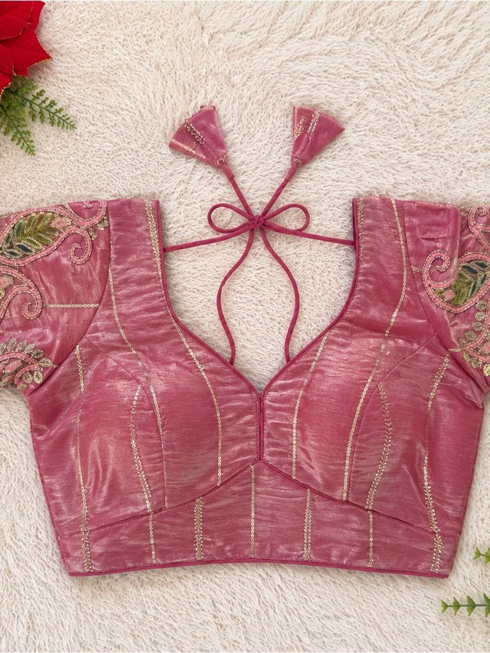 Brand new,Pink Embroidered readymade blouse for saree,Bust - M(38”)